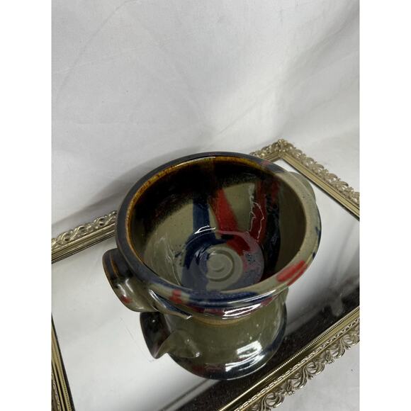 VintageHandmade Studio Pottery Bowl Double Handle Artist Signed - Picture 9 of 10